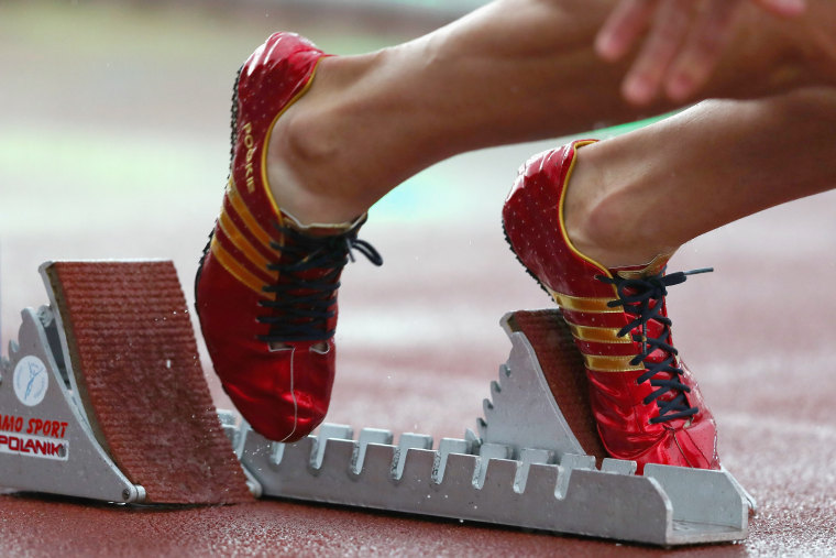 Image: Adidas shoes worn by U.S. runner Jeremy Wariner on May 22, 2016