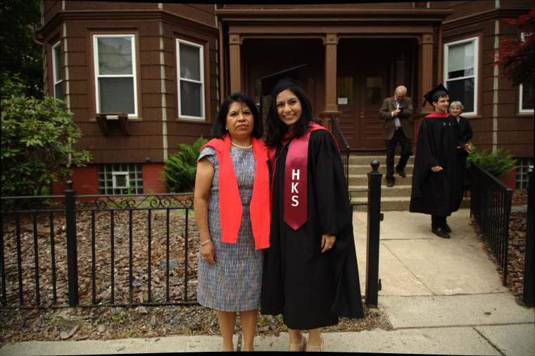 Norma Torres Mendoza, 25, who is graduating from the prestigious Kennedy School of Government at Harvard, with her mom Carmen, Torres, on May 24, 2016. Mendoza and her mom participated in Harvard's second Latino Graduation, a student-led event to celebrate the achievements of Harvard's Latino students.