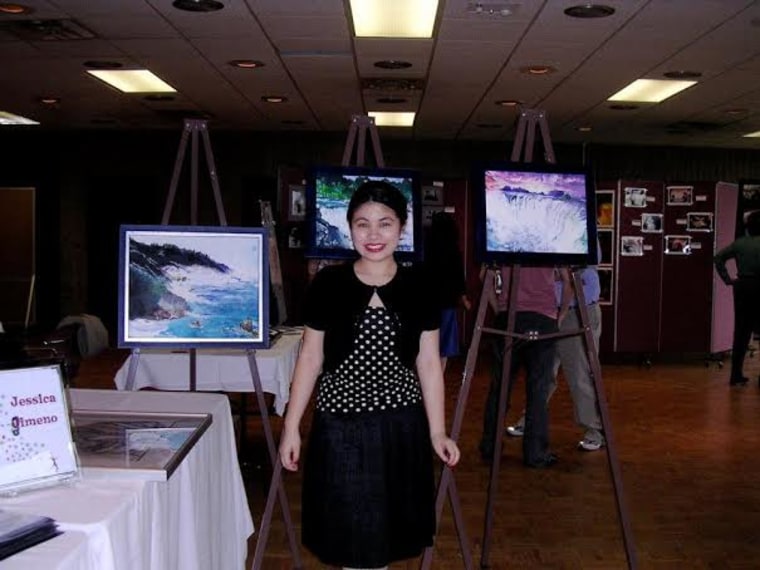 Gimeno showcases her original paintings at an art show during her senior year at Northwestern University in 2006.