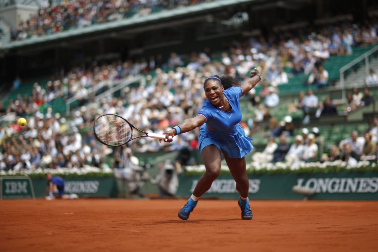 Image: Serena Williams of the U.S. stretches to return in the third round match of the French Open
