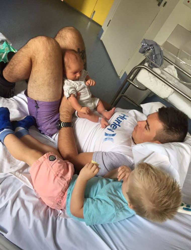 After his wife, Sarah, was hospitalized due to liver failure, Kearns began posting hilarious daily updates about his experience being "the mum" to his two sons, Knox, 2, and Finn, 6 weeks.