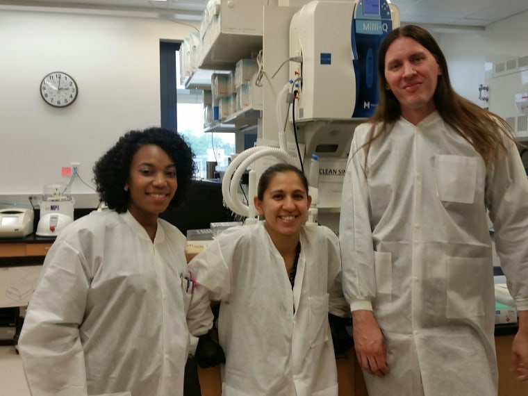 From left, Rosslyn Maybank, Ana Ong and Erik Snesrud of the Multidrug Resistant Organism Repository and Surveillance Network (MRSN) at the Walter Reed Army Institute of Research worked overtime to identify the first sample for a U.S. patient carrying the mcr-1 antibiotic resistance gene.