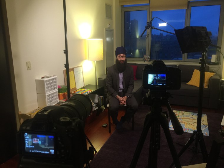 A behind-the-scenes shot of Columbia University Professor Prabhjot Singh being interviewed by Maneetpaul Singh Chawla.