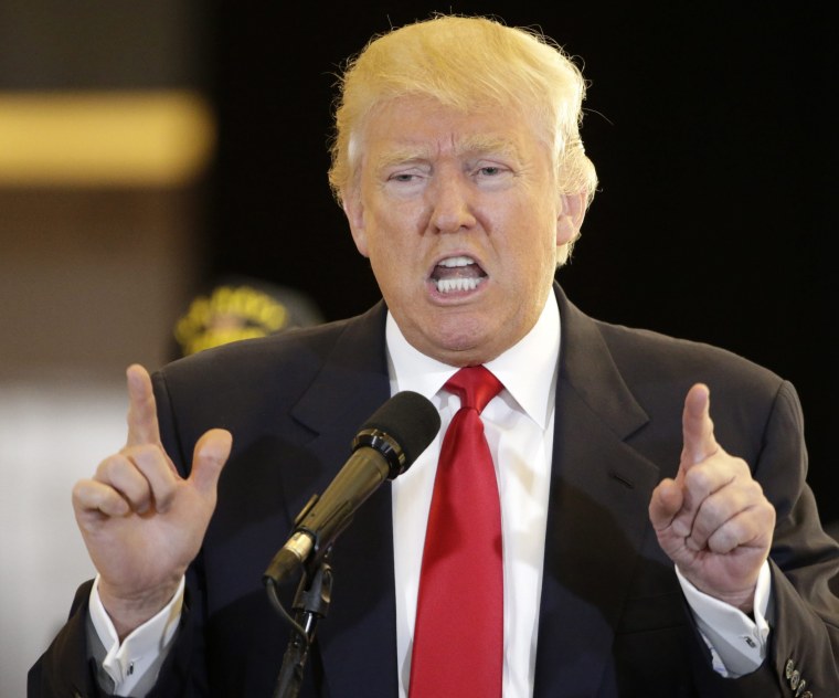 Image: US Republican presidential candidate Donald Trump speaks about Veteran affairs