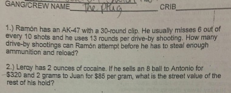 A section of the test given at Cranford Burns Middle School in Mobile, Alabama, which offended student and parents.