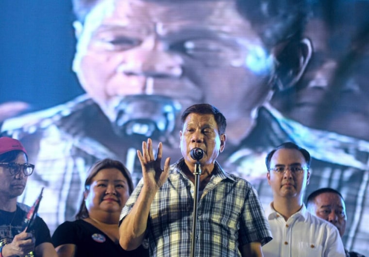Image: President-elect Rodrigo Duterte during a victory party at a park in Davao City