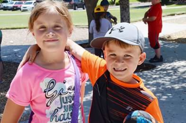 Kaden and Addison Witulski, who made money at a lemonade stand to help her brother