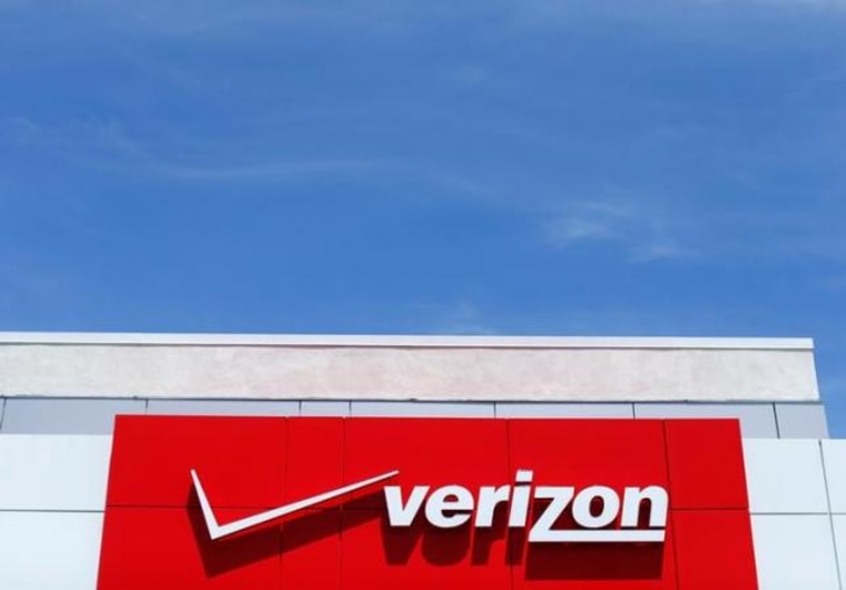The logo of Dow Jones Industrial Average stock market index listed company  Verizon is seen in  San Diego, California