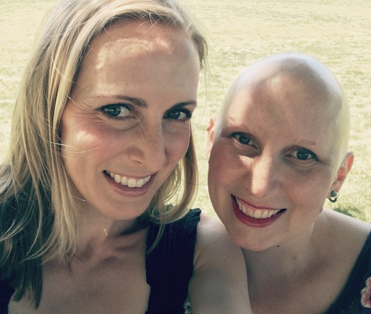 Lauren Bochnowski, left, a patient at the University of California San Francisco's Center for BRCA Research center, with her sister.