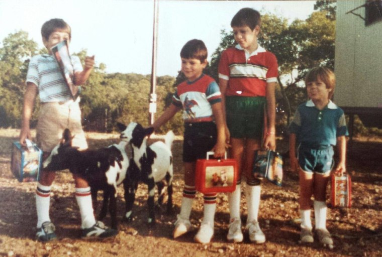 Nathan Manske (right), the founder of digital storytelling platform I'm From Driftwood, with his brothers in Driftwood, Texas in the 1980s