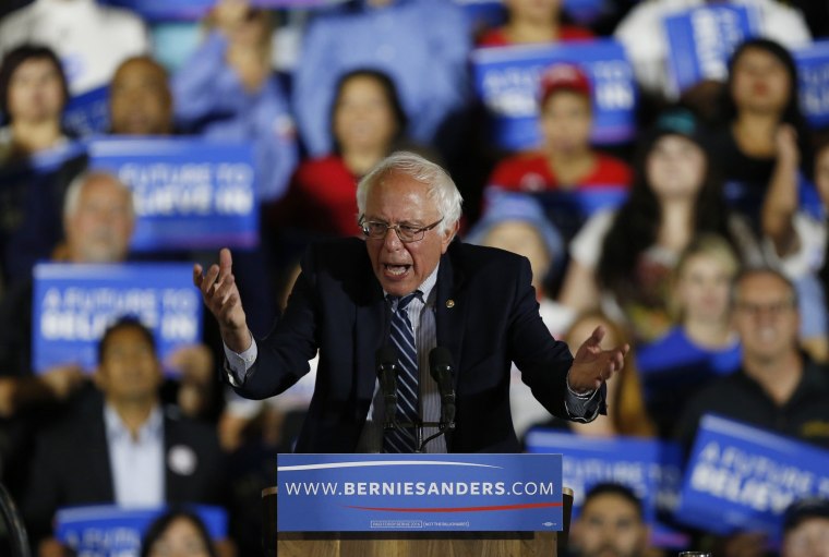 Image: Democratic U.S. presidential candidate Bernie Sanders speaks to supporters in Santa Monica
