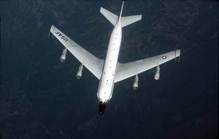 A U.S. Air Force RC-135 reconnaissance plane flies in this undated handout photo.