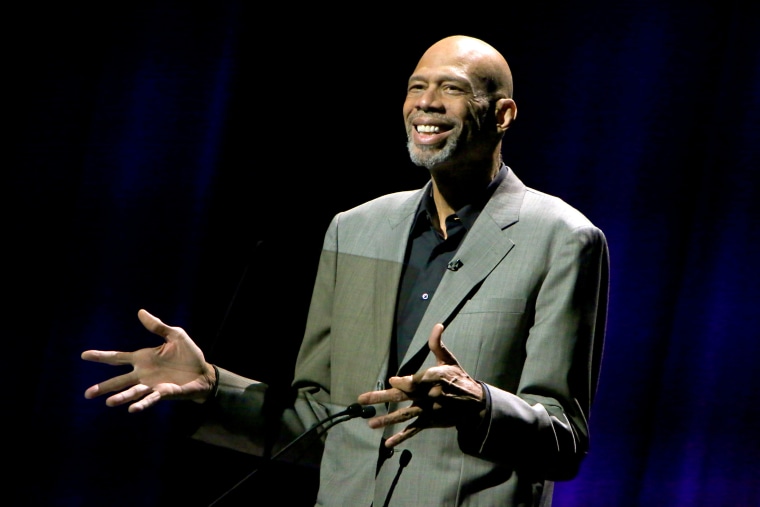 Dee Kareem Abdul-Jabbar speaks onstage during the Thelonious Monk Institute International Jazz Vocals Competition 2015 at Dolby Theatre on November 15, 2015 in Hollywood, California.
