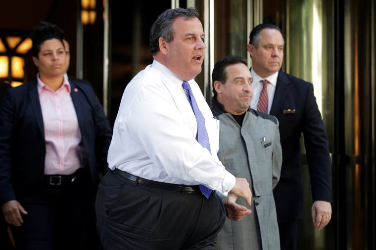 Image: New Jersey Governor Chris Christie exits following a meeting of Donald Trump's national finance team in New York