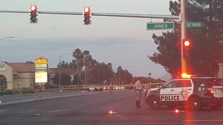 Police at the scene in Las Vegas near where multiple people were struck by a driver.