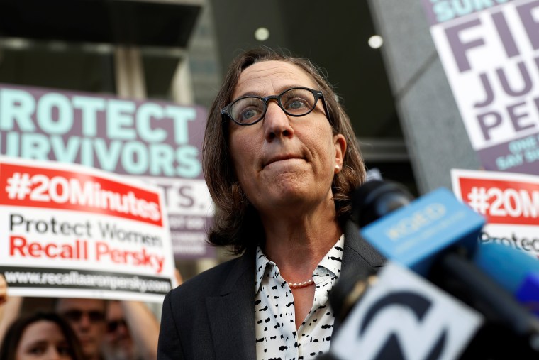 Image: Dauber speaks during a petition delivery calling for the removal of Judge Aaron Persky from the bench after his controversial sentencing in the Stanford rape case, in San Francisco, California