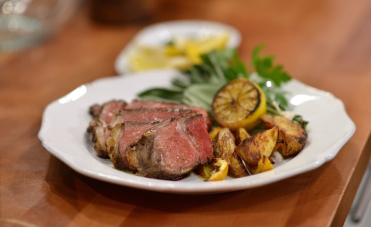 Delicious steak Florentine and roasted potatoes