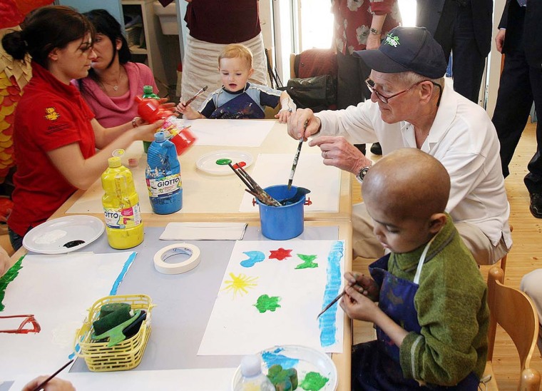 Paul Newman painting with campers