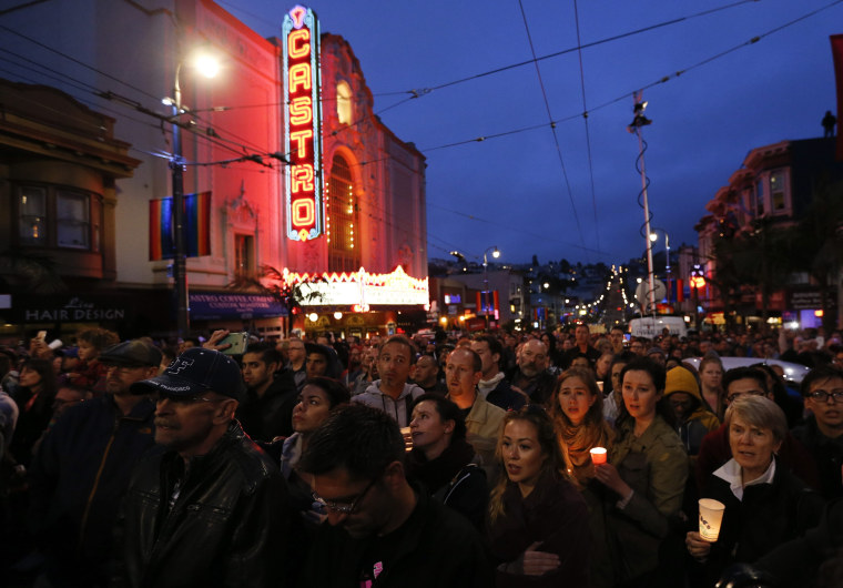 Image: Vigil in honor of Orlando shooting victims in San Francisco, California