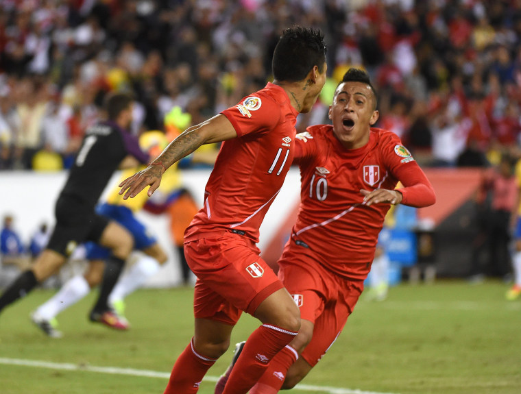 Peruvian players celebrate historic win over Brazil in La Copa America