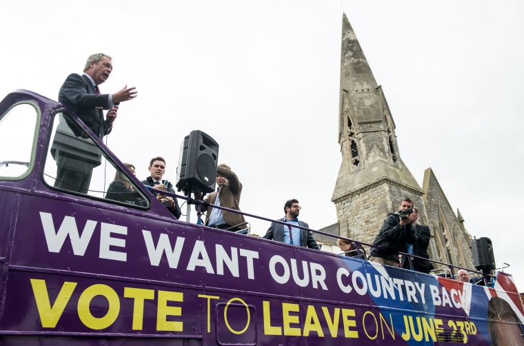 Image: Nigel Farage campaigns for Brexit on June 13, 2016