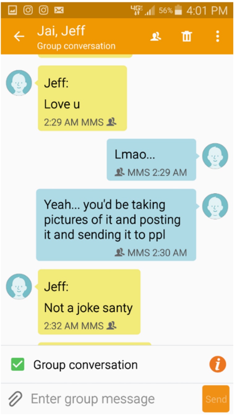 Image: Text messages exchanged by brothers Santos and Jeff Rodriquez