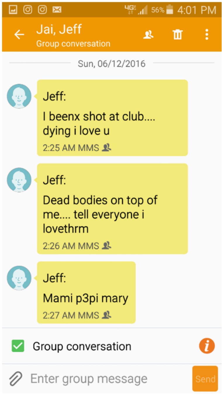 Image: Text messages exchanged by brothers Santos and Jeff Rodriquez