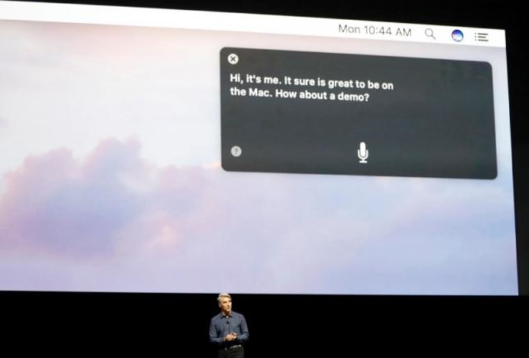 Craig Federighi of Apple Inc. discusses the Siri desktop assistant for Mac OS Sierra at the company's World Wide Developers Conference in San Francisco, California