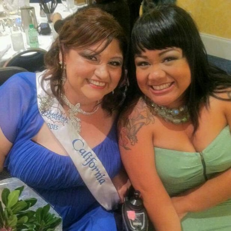 Jennifer Kumiyama, right, posing with the 2012 Miss Wheelchair California, Mary Zendejas.