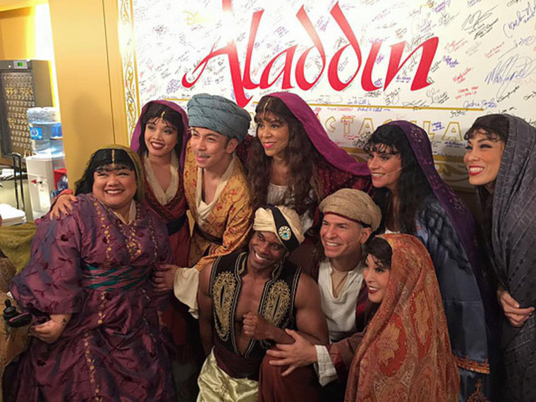 Kumiyama, left, with other cast members from Disney's California Adventure's "Aladdin."