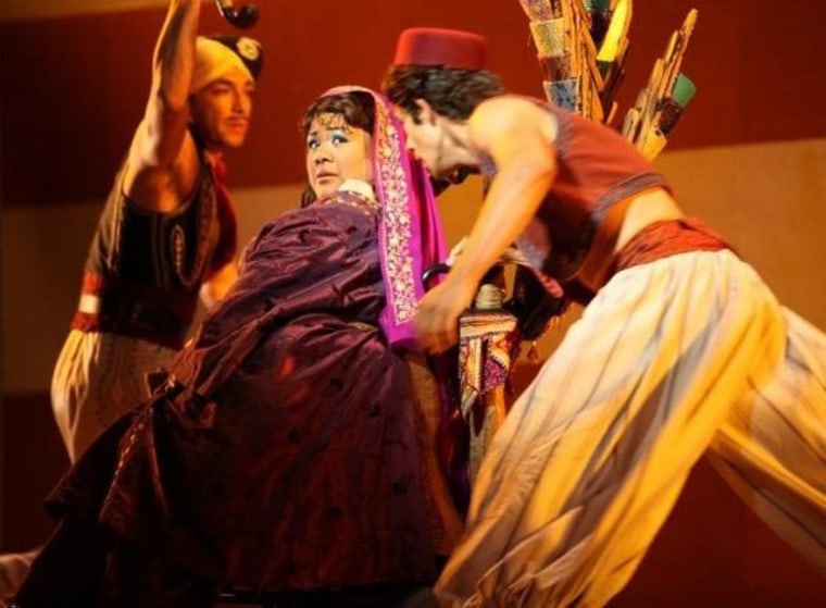 Jennifer Kumiyama, Disney performer and executive director of the Miss Wheelchair California Foundation, performing on stage during Disney's California Adventure's "Aladdin."