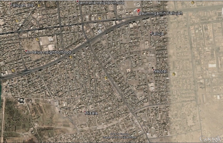 Image: A map showing the position of the liberated Fallujah neighborhoods of Risala and Nazal