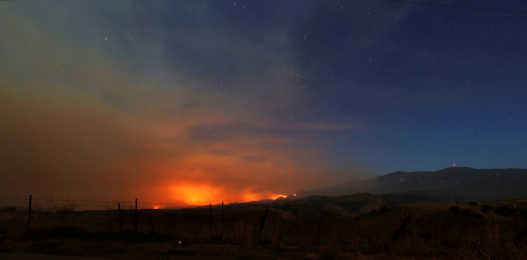 Image: The so-called \"Sherpa Fire\" burns in the hills near Santa Barbara