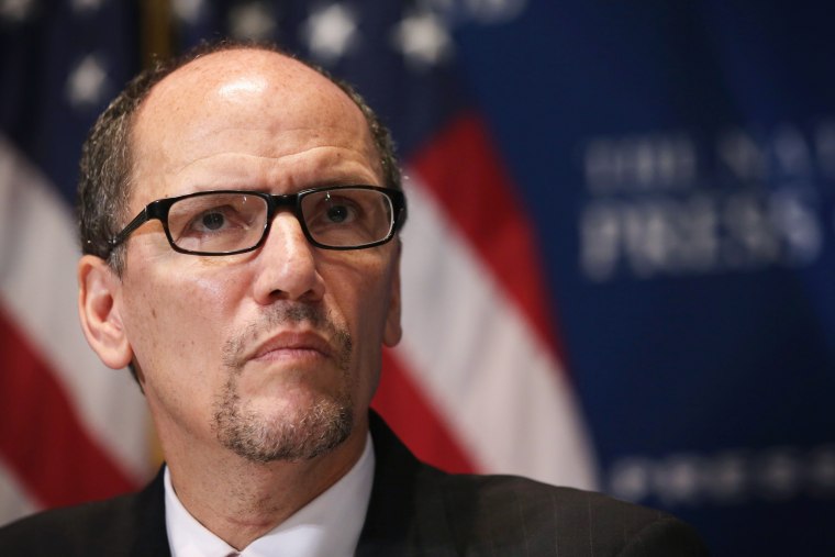 US Secretary of Labor Thomas Perez wearing a Washington Nationals