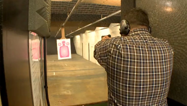 A member of Pink Pistols shoots at targets in Atlanta, Georgia.