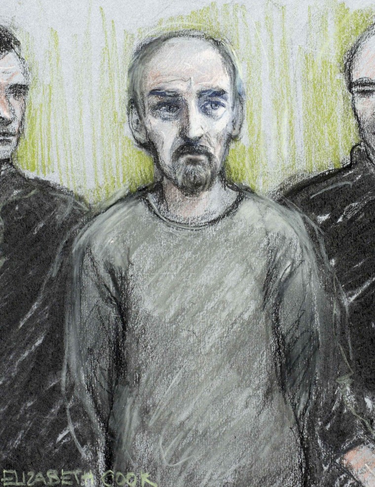 Image: A court artist sketch shows Thomas Mair appearing at Westminster Magistrates' Court in London