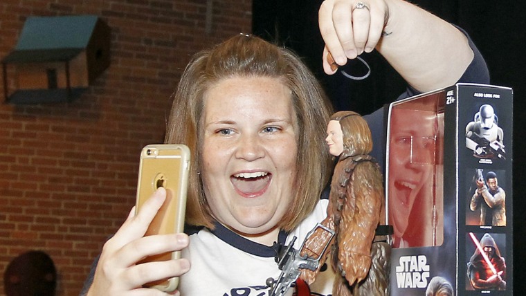 Chewbacca mom Candace Payne wither her action figure