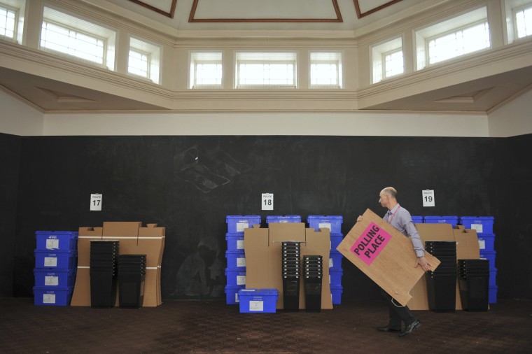 Image: Ballot boxes to be used for voting in the EU referendum, wait to be collected from storage in New Parliament House for delivery to polling stations in Edinburgh