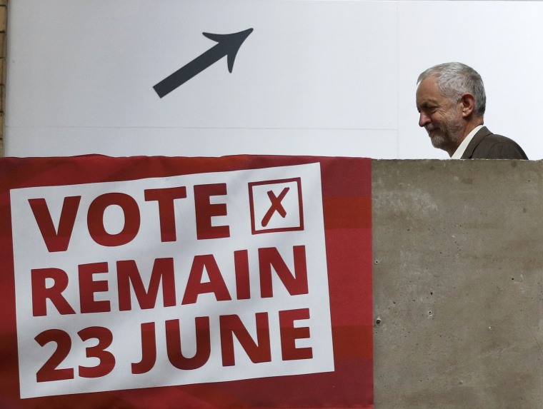 Image: Jeremy Corbyn, the leader of Britain's opposition Labour Party, arrives at a Vote Remain event in Mancheste