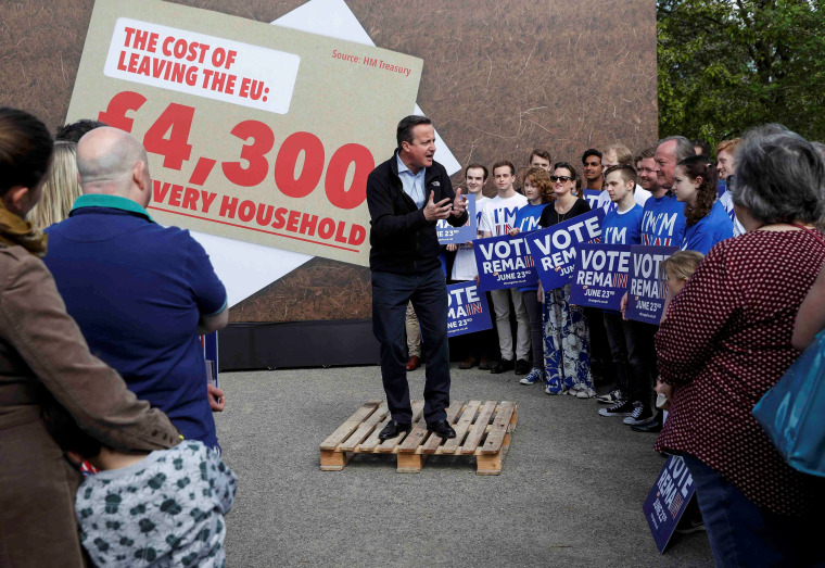 Image: Britain's Prime Minister David Cameron speaks at a \"Stronger In\" campaign rally at a school in Witney