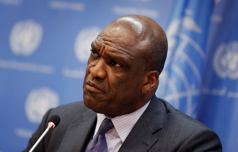 Image: Ambassador Ashe of Antigua and Barbuda and current President of the U.N. General Assembly speaks during a news conference ahead of the 68th United Nations General Assembly at U.N. Headquarters in New York