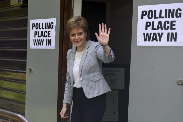 Image: Scotland's First Minister Nicola Sturgeon leaves after voting in the EU referendum, at Broomhouse Community Hall in Glasgow