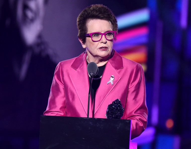 Honoree Billie Jean King speaking at the 2016 Logo's Trailblazer Honors