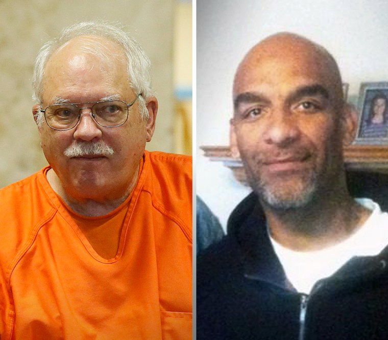 From left, Robert Bates, a former Oklahoma volunteer sheriff's deputy who said he mistook his handgun for his stun gun when he fatally shot an unarmed suspect in 2015, and Eric Harris, the suspect who was shot.
