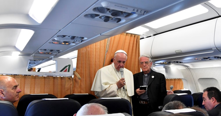 Image: Pope Francis speaks to journalists on his flight back to Rome following a visit at Armenia