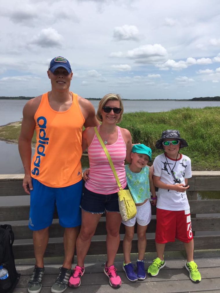 Mia with her parents, Meredith and Adam, and her brother, Matthew, 9.