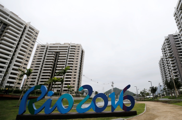 Image: A view of the Olympic Village during a media visit, in Rio de Janeiro