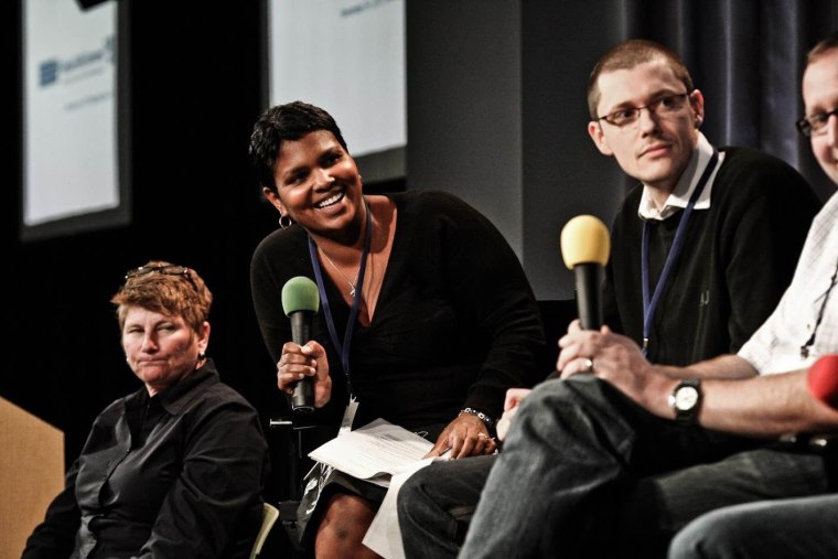 Yolanda Mangolini speaks on a panel at an internal Google event in Mountain View, CA.