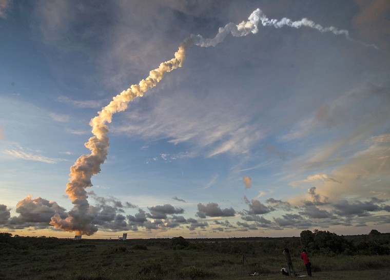 Image: Arianespace's rocket Ariane 5 launch of Echostar 18 and BRIsat satellites