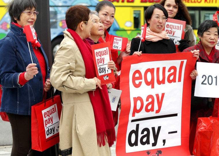 Women rally for equal pay.